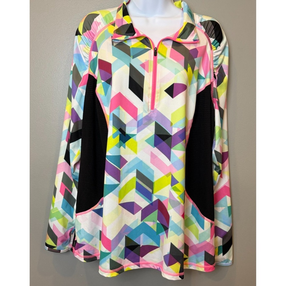 Xersion Women's 1X Quarter Zip Active Pullover Geometric Print Athletic Top